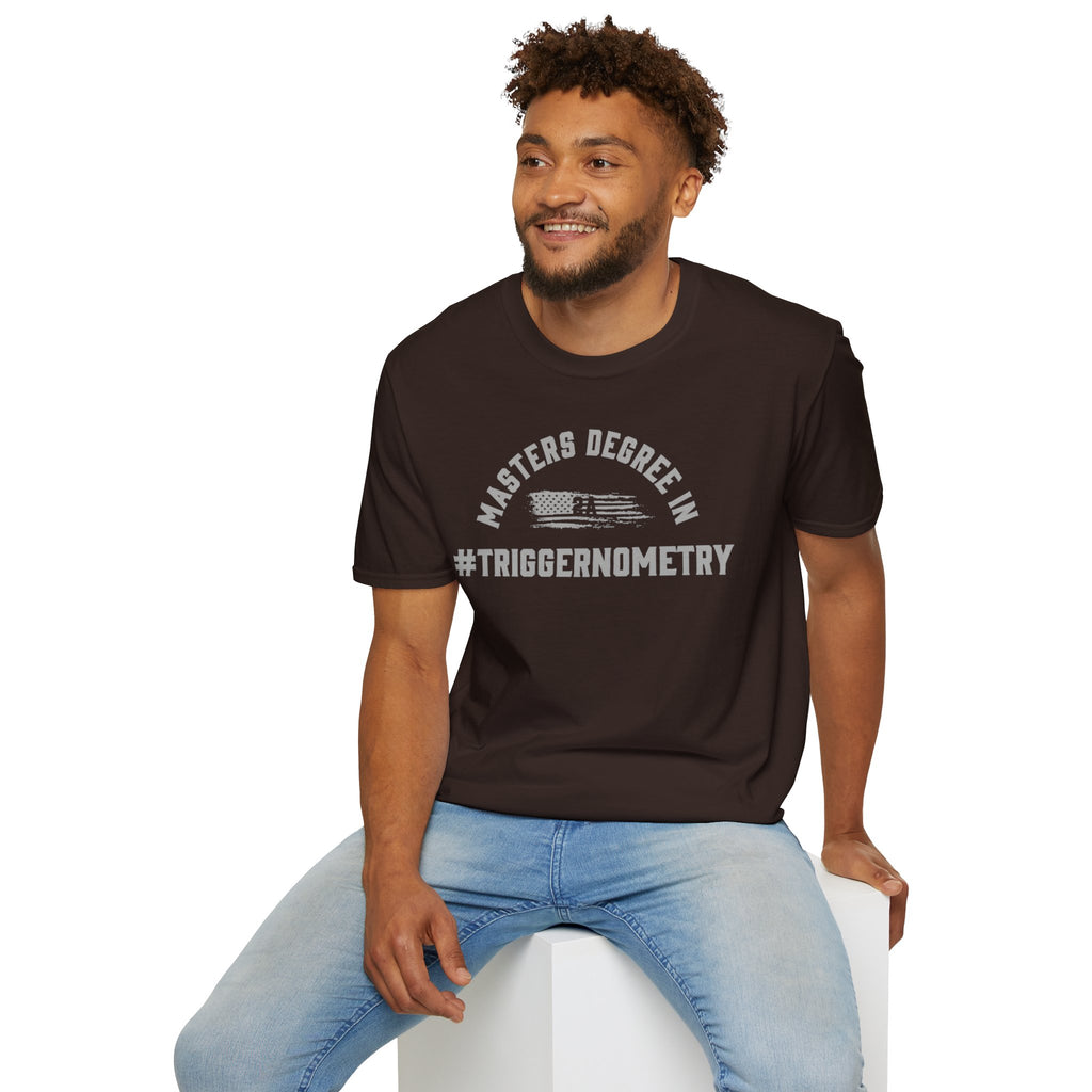 T-Shirt — "Masters Degree in Triggernometry" Graphic Tee (Guns & Shooting Humor)