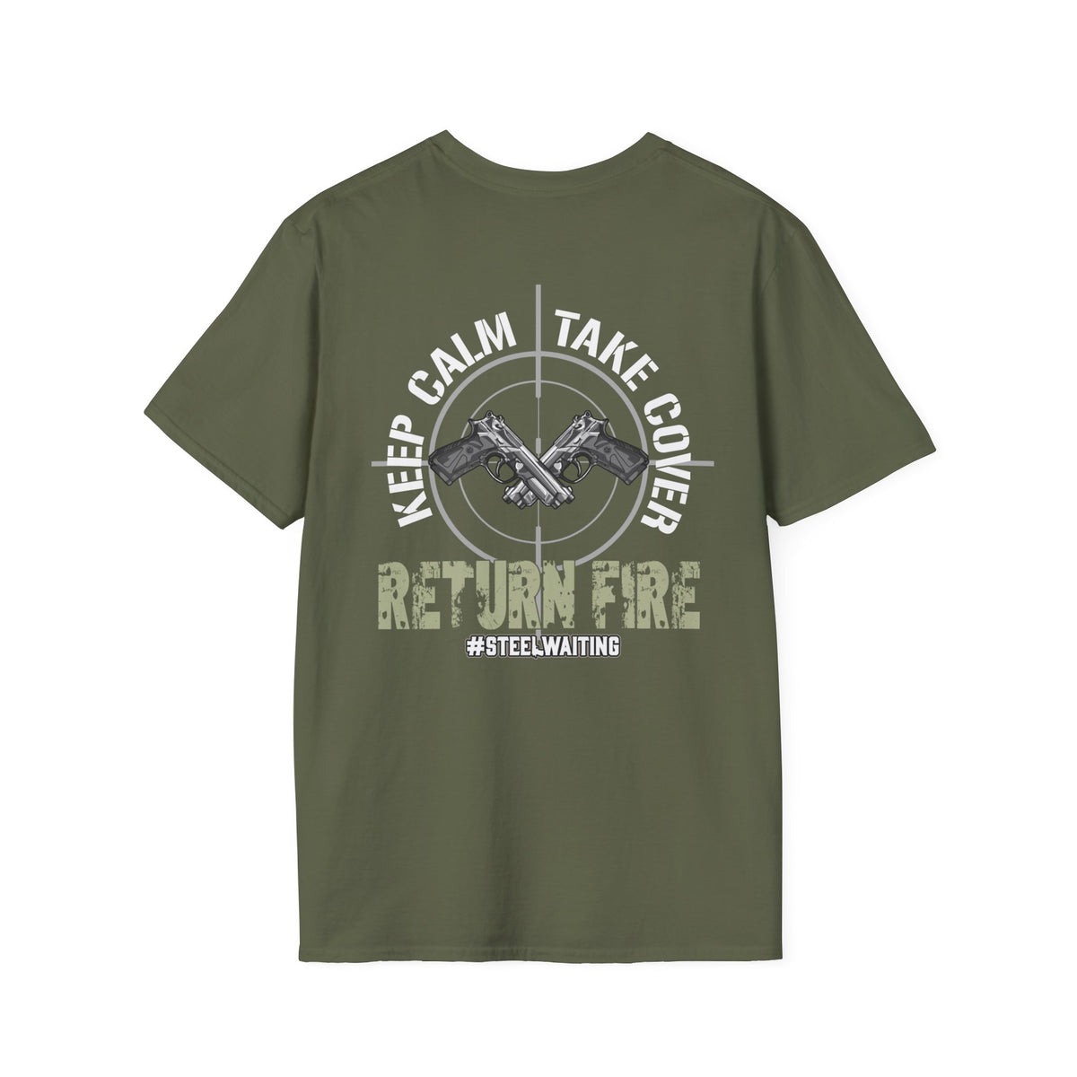 Return Fire Graphic T-Shirt — Crossed Pistols Military Camouflage Design