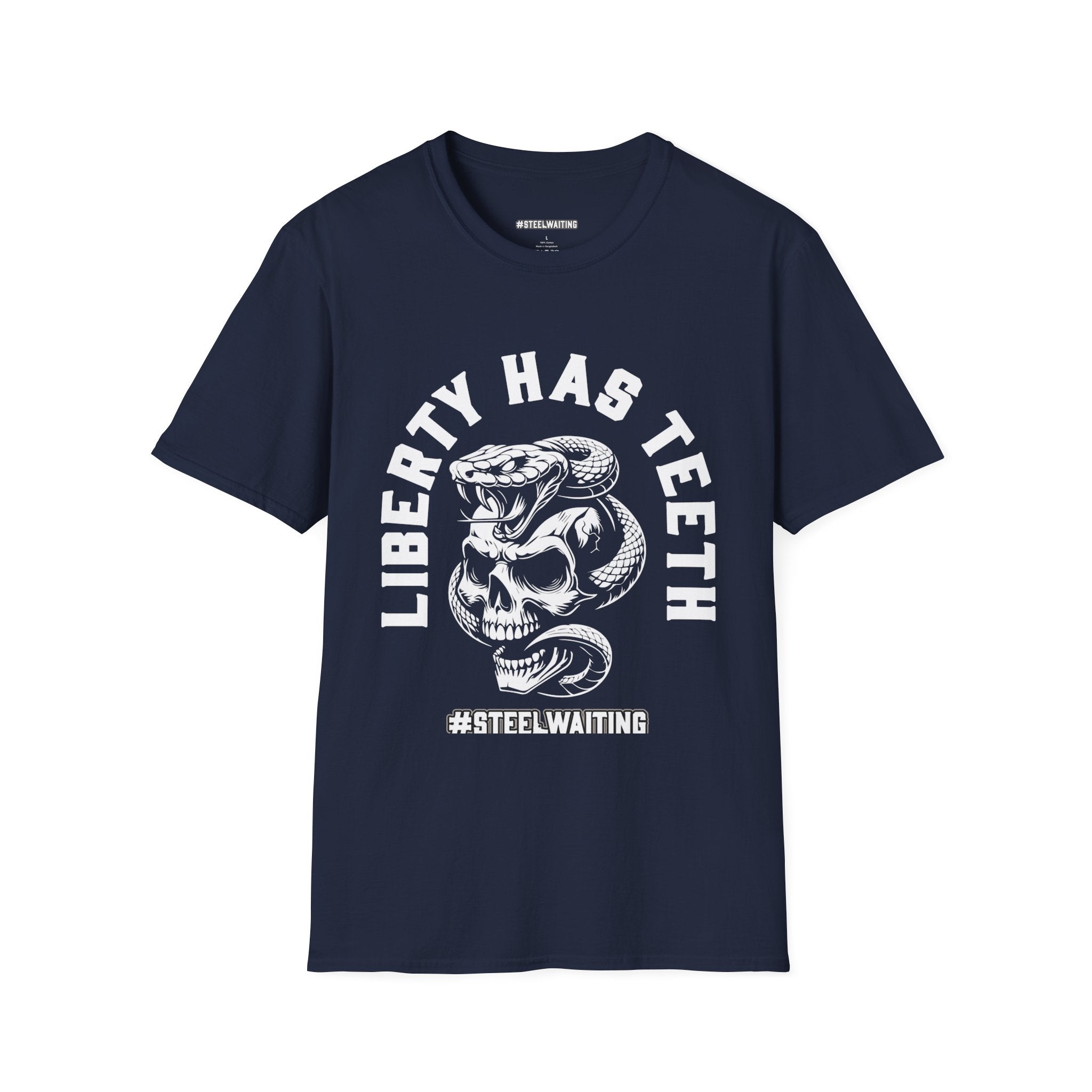 Liberty Has Teeth T-Shirt — Skull & Snake Patriot Graphic Tee (#SteelWaiting)