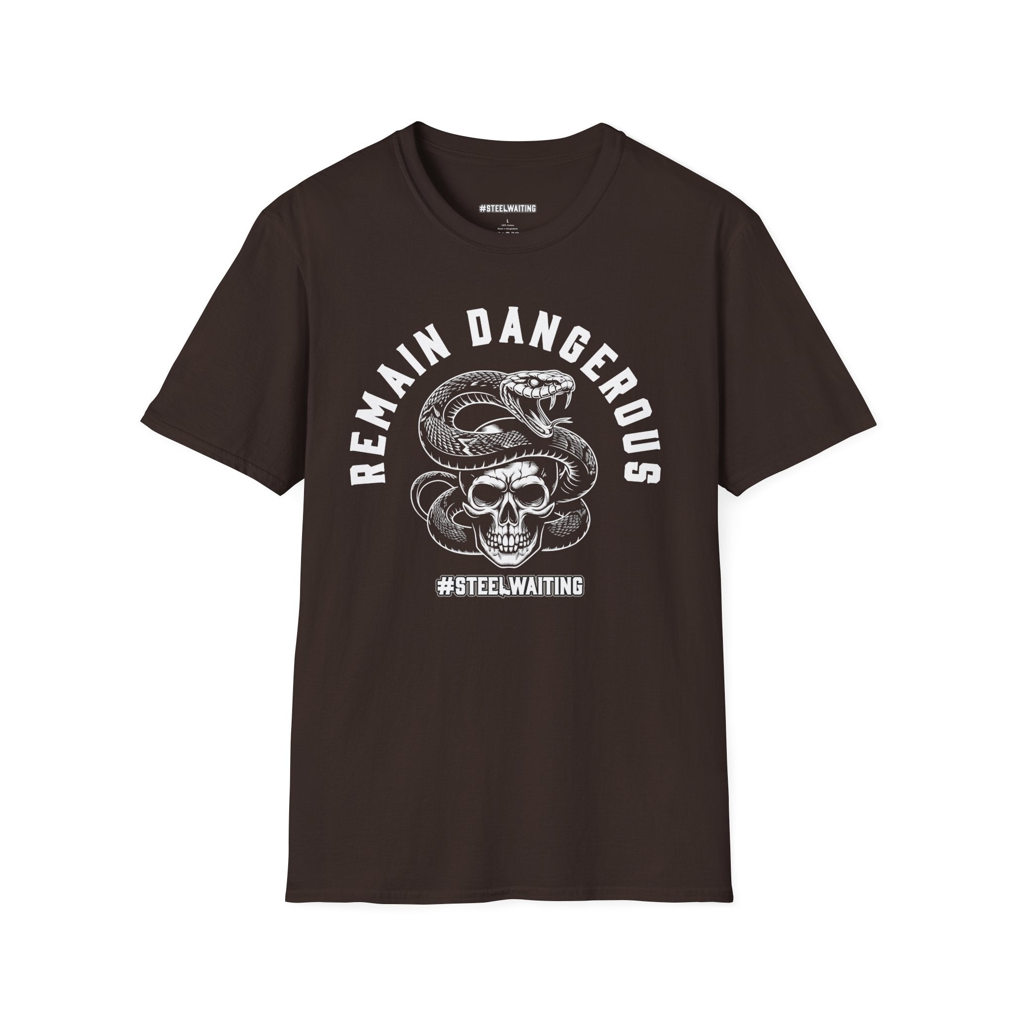 Remain Dangerous Skull & Snake T‑Shirt — #SteelWaiting Graphic Tee