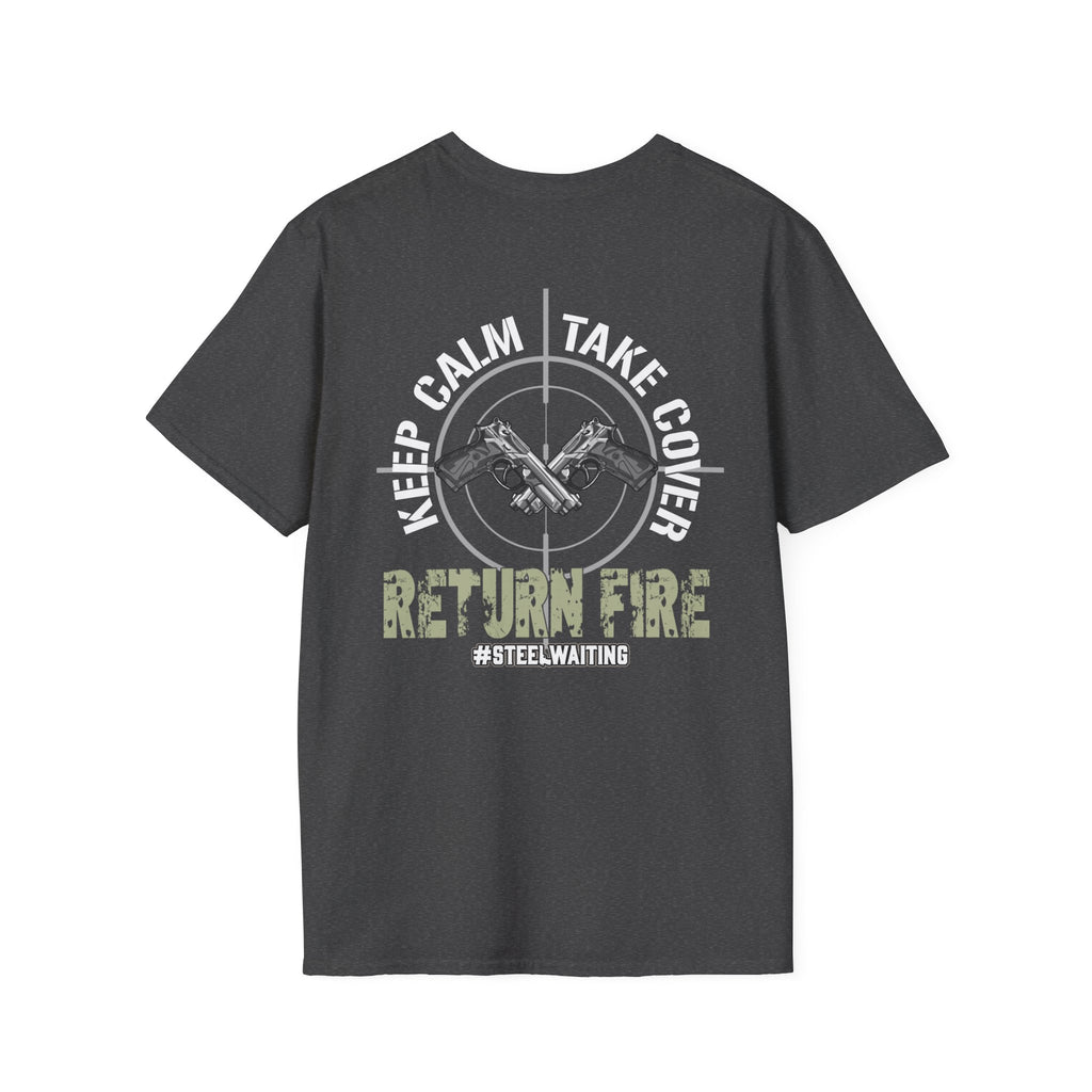 Return Fire Graphic T-Shirt — Crossed Pistols Military Camouflage Design
