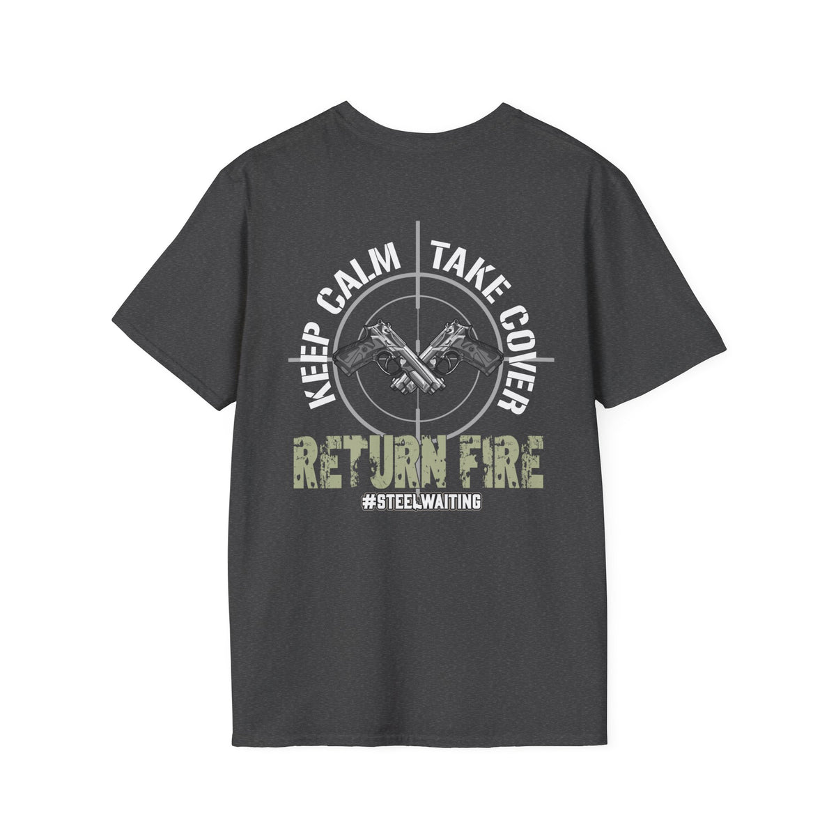 Return Fire Graphic T-Shirt — Crossed Pistols Military Camouflage Design
