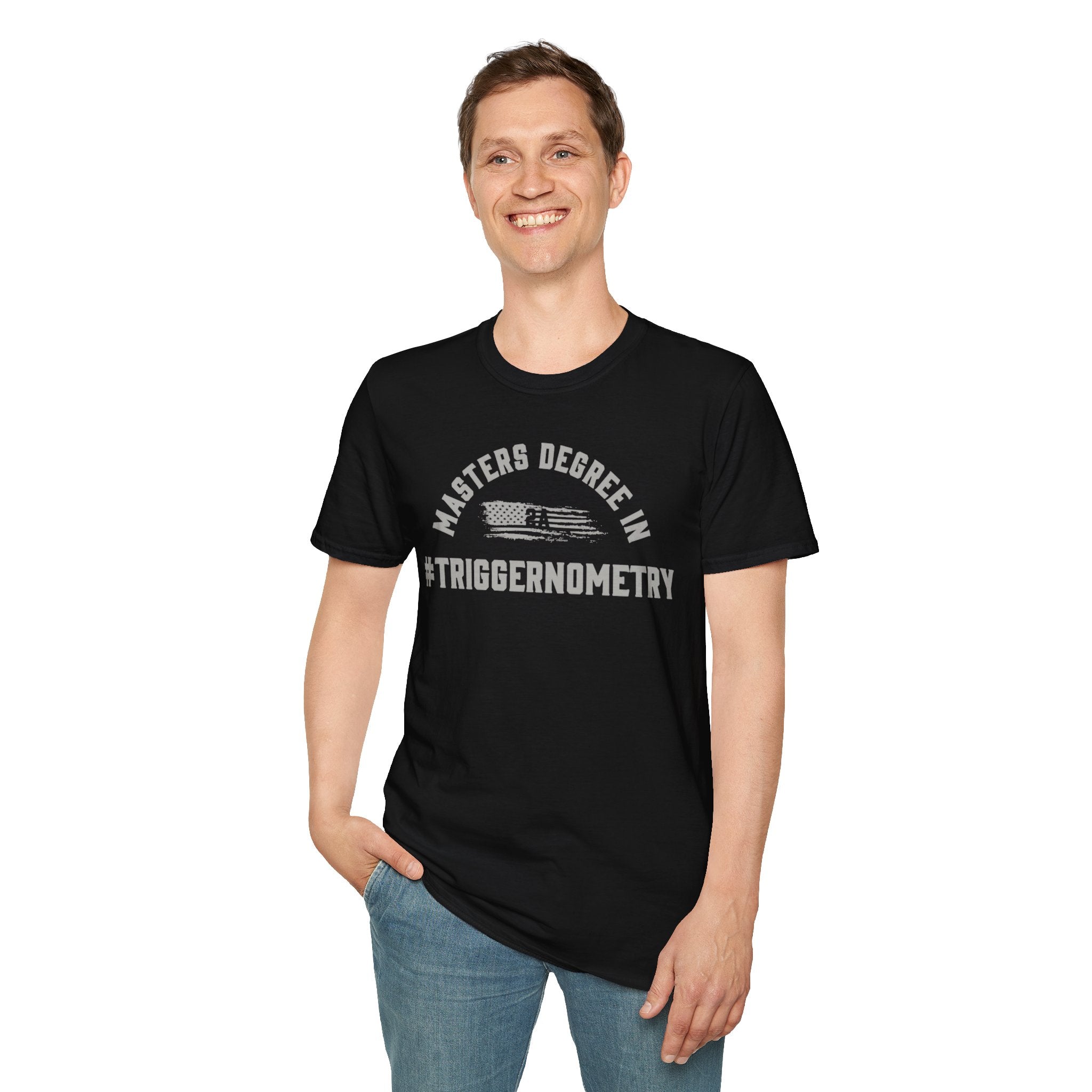 T-Shirt — "Masters Degree in Triggernometry" Graphic Tee (Guns & Shooting Humor)
