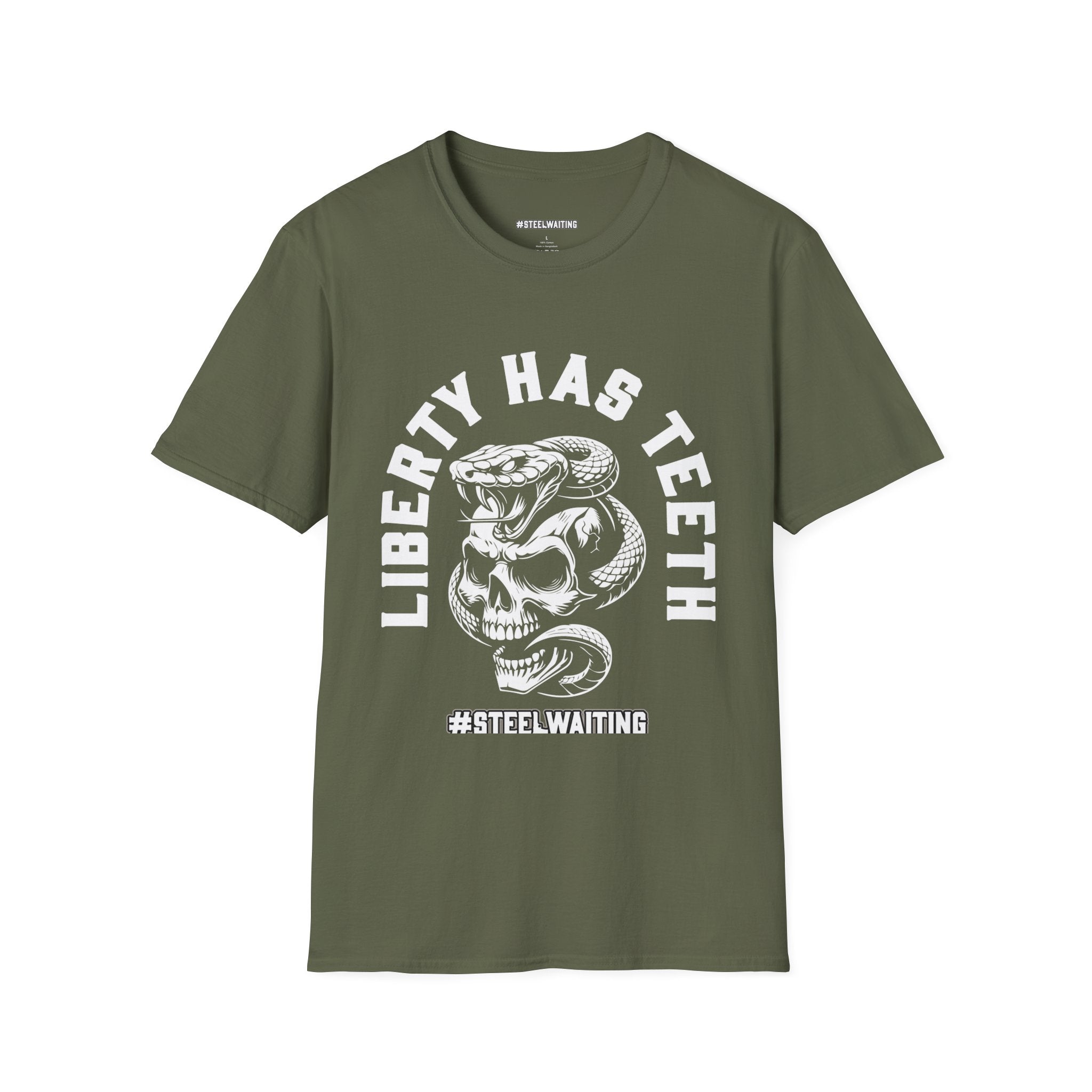 Liberty Has Teeth T-Shirt — Skull & Snake Patriot Graphic Tee (#SteelWaiting)