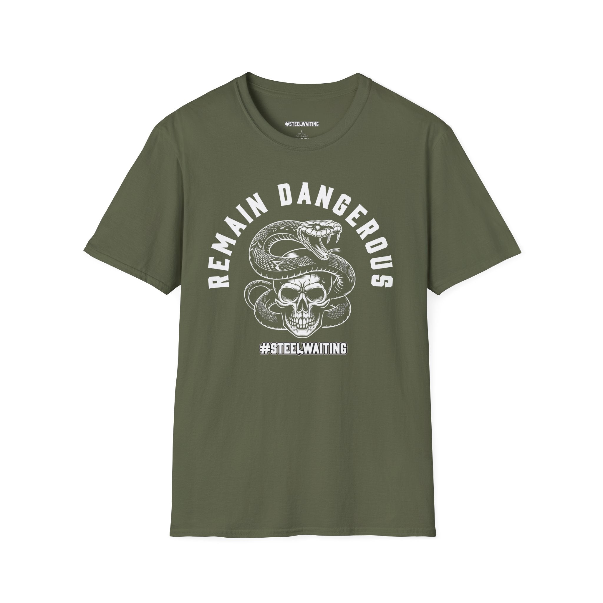 Remain Dangerous Skull & Snake T‑Shirt — #SteelWaiting Graphic Tee