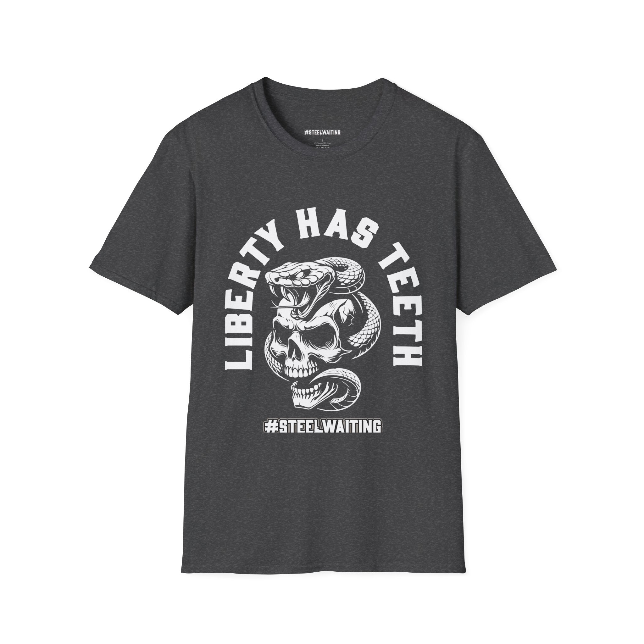Liberty Has Teeth T-Shirt — Skull & Snake Patriot Graphic Tee (#SteelWaiting)