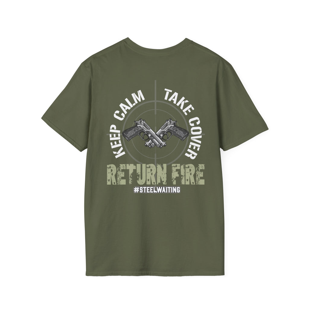 Return Fire Graphic T-Shirt — Crossed Pistols Military Camouflage Design