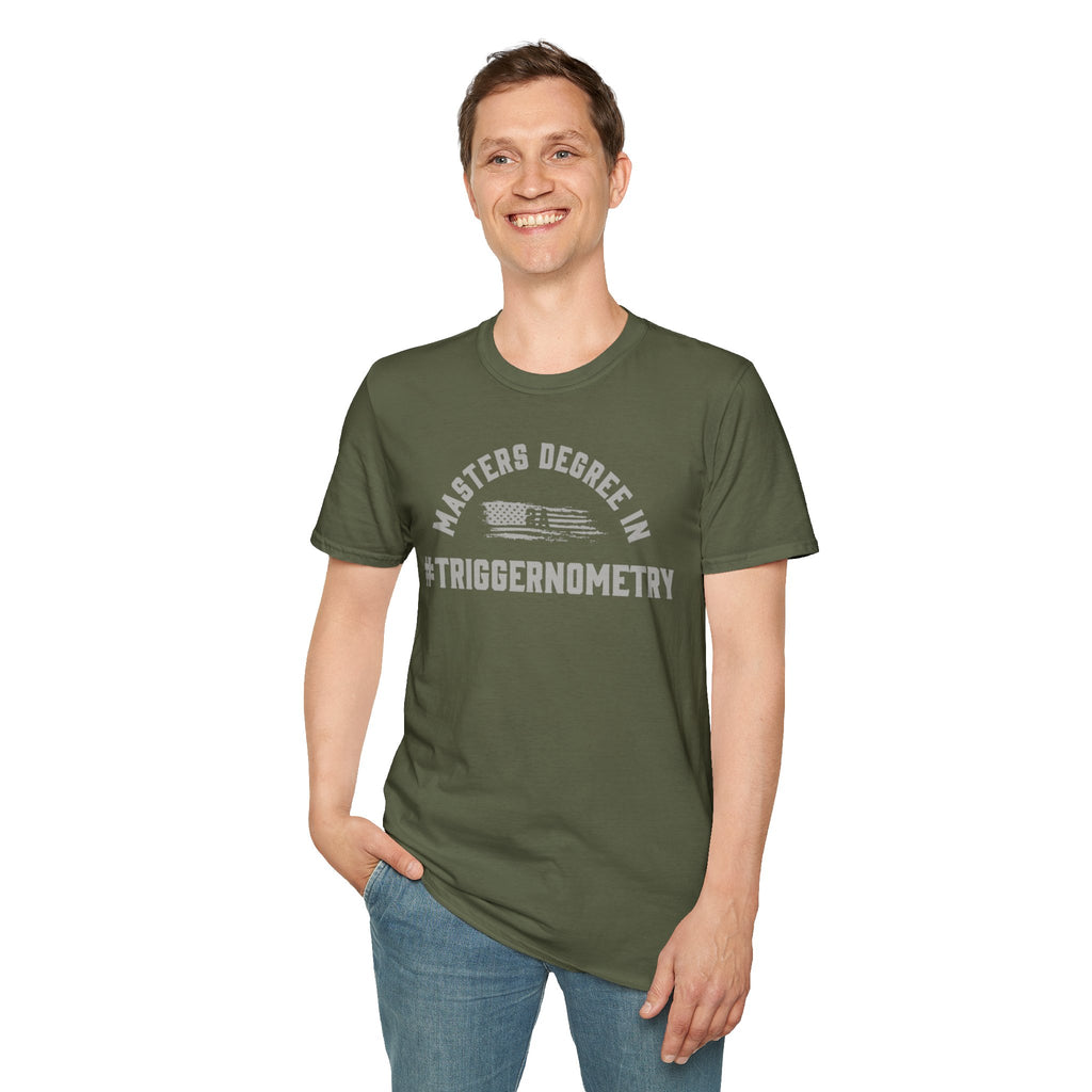 T-Shirt — "Masters Degree in Triggernometry" Graphic Tee (Guns & Shooting Humor)