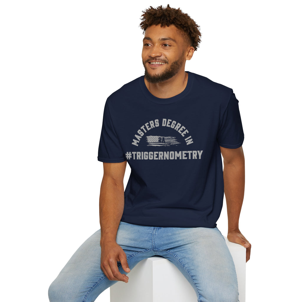 T-Shirt — "Masters Degree in Triggernometry" Graphic Tee (Guns & Shooting Humor)