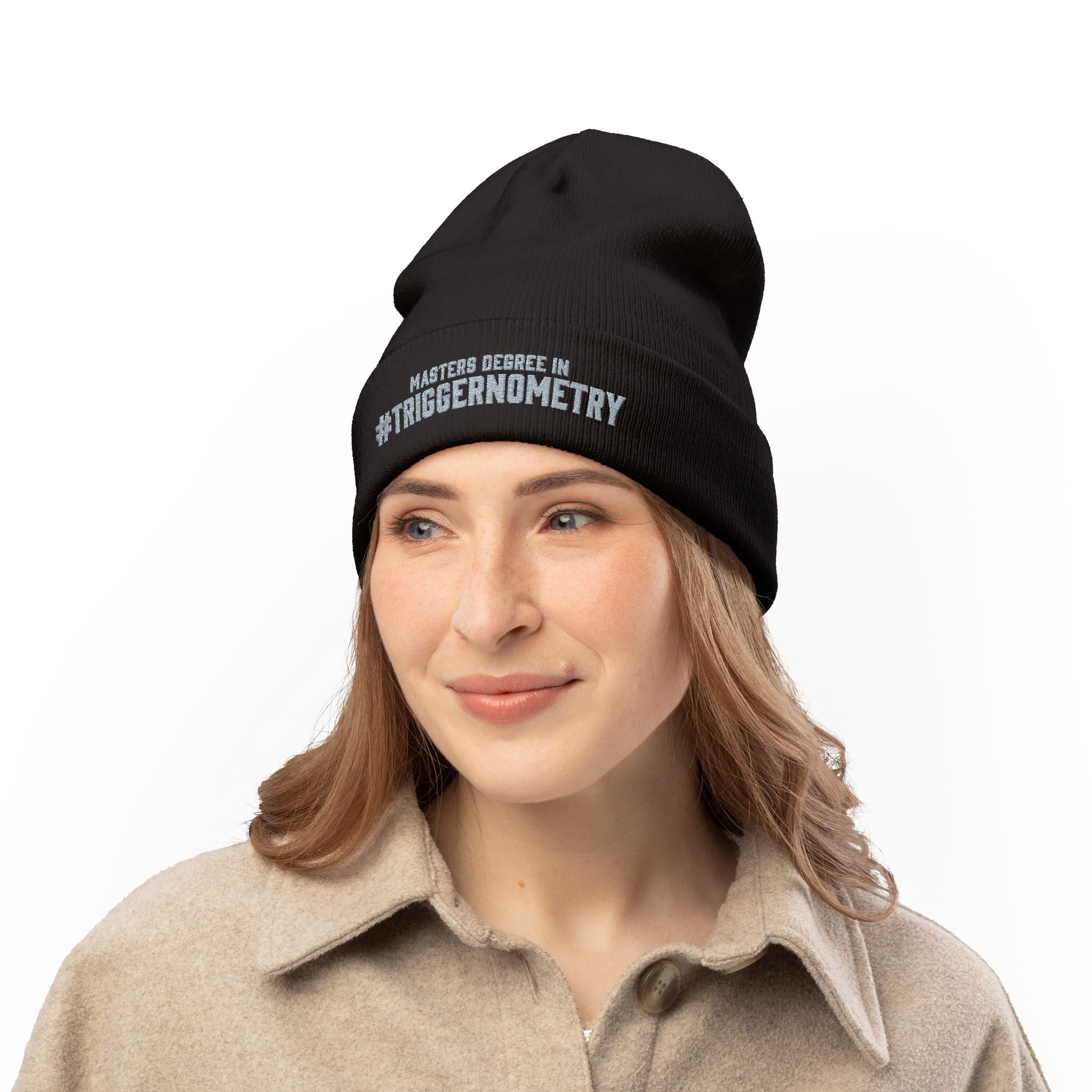 Embroidered Beanie — "Masters Degree in #Triggernometry" Winter Knit Hat