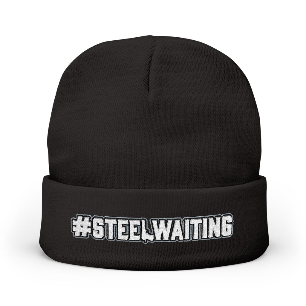 #STEELWAITING Embroidered Knit Beanie — Cozy Black Cuffed Hat for Second amendment enthusiasts