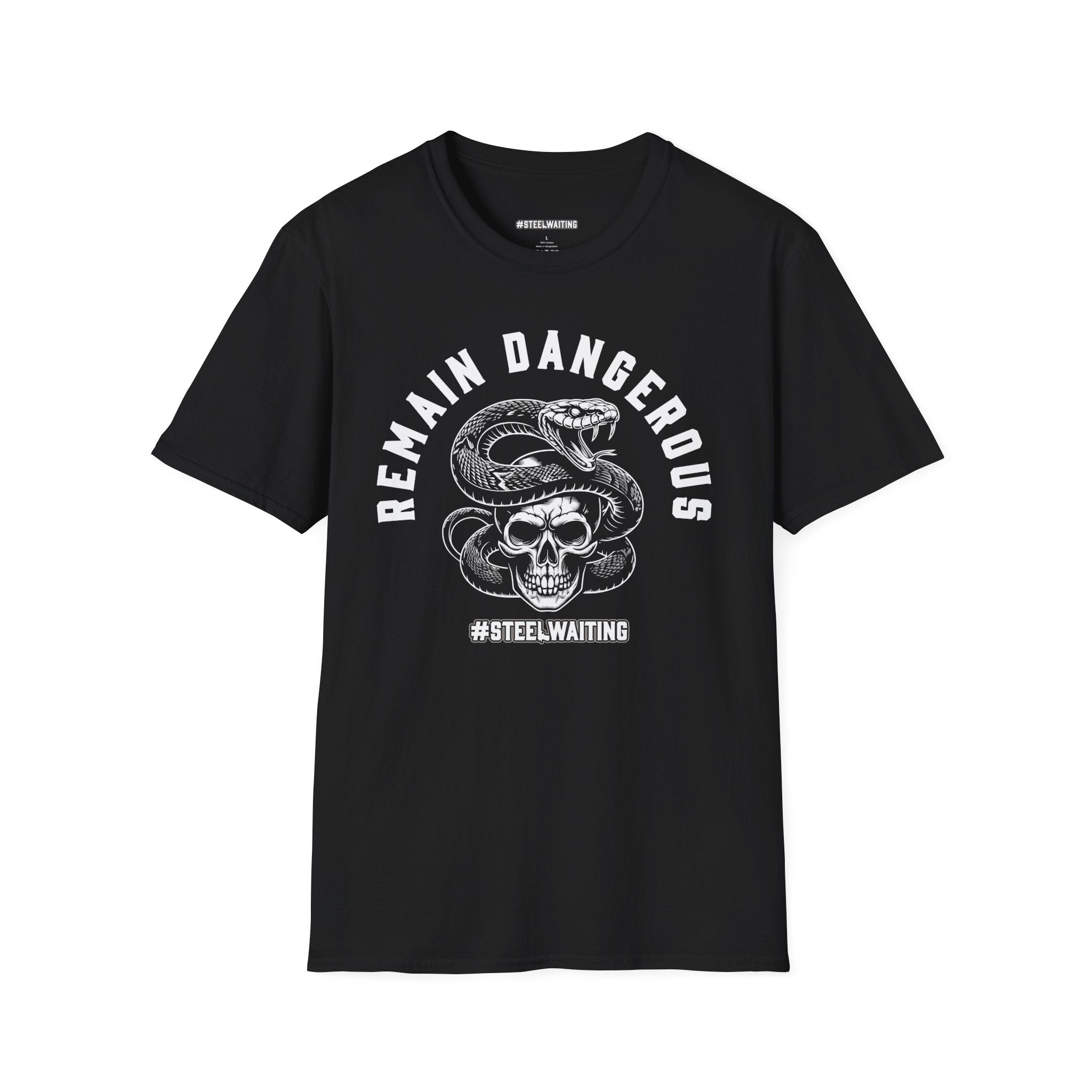 Remain Dangerous Skull & Snake T‑Shirt — #SteelWaiting Graphic Tee