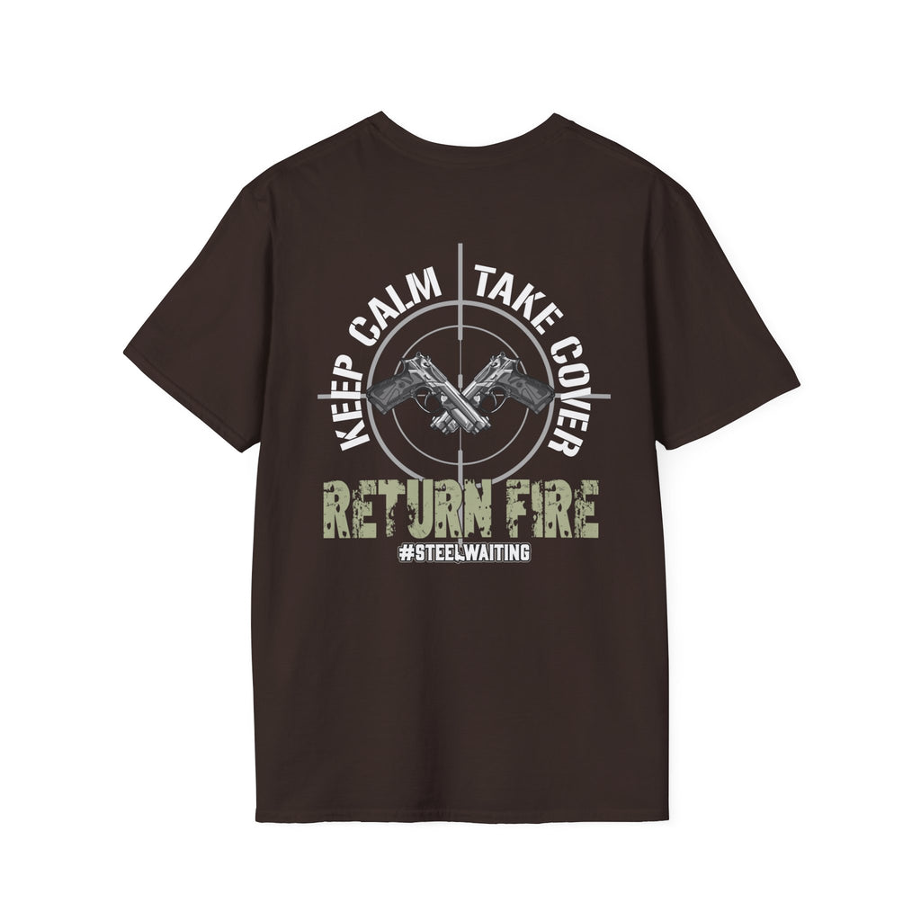 Return Fire Graphic T-Shirt — Crossed Pistols Military Camouflage Design