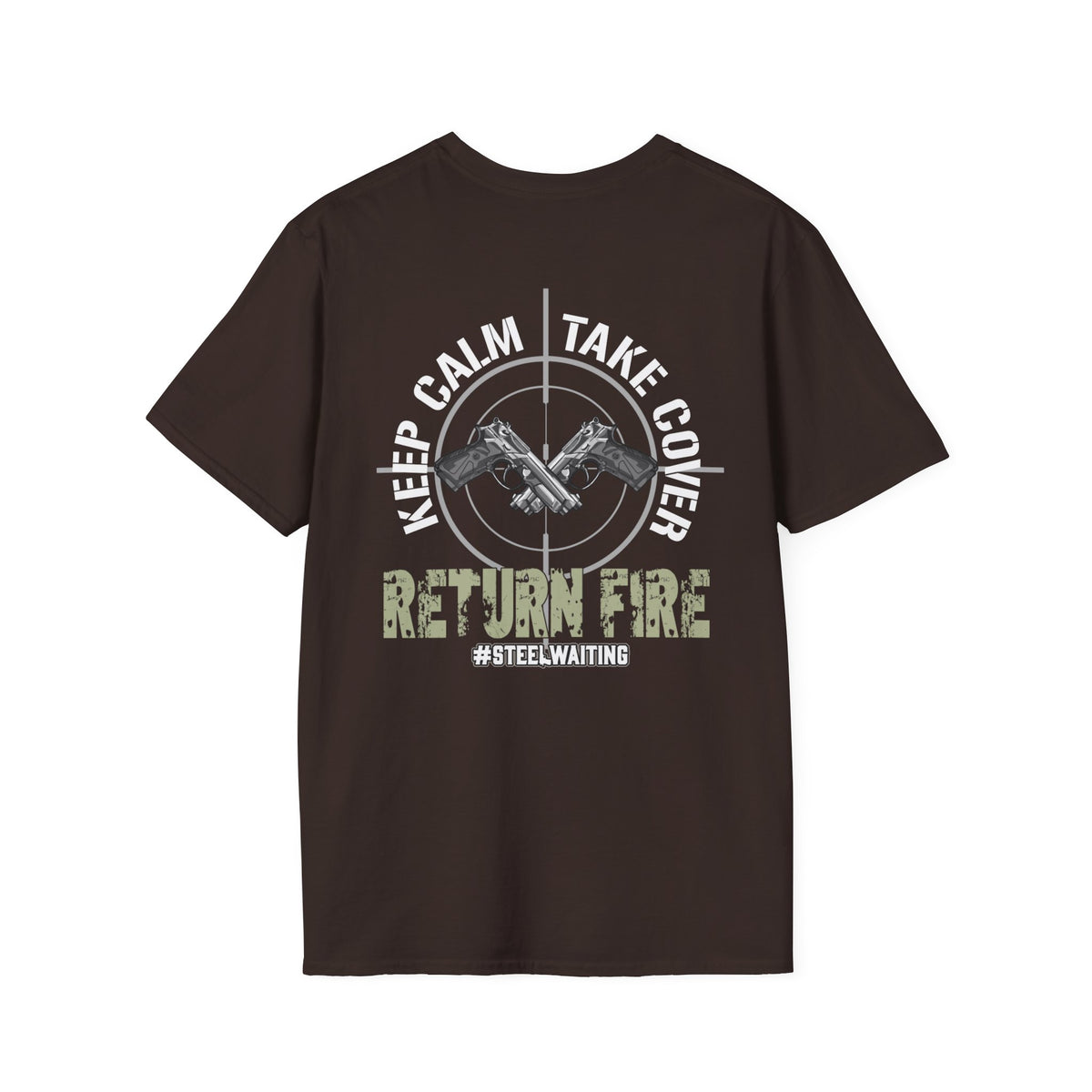 Return Fire Graphic T-Shirt — Crossed Pistols Military Camouflage Design